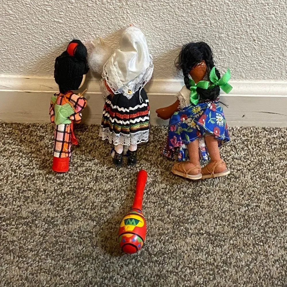Handcrafted Multicultural Doll Set with Red Maraca - Kids Toys And Home Decor